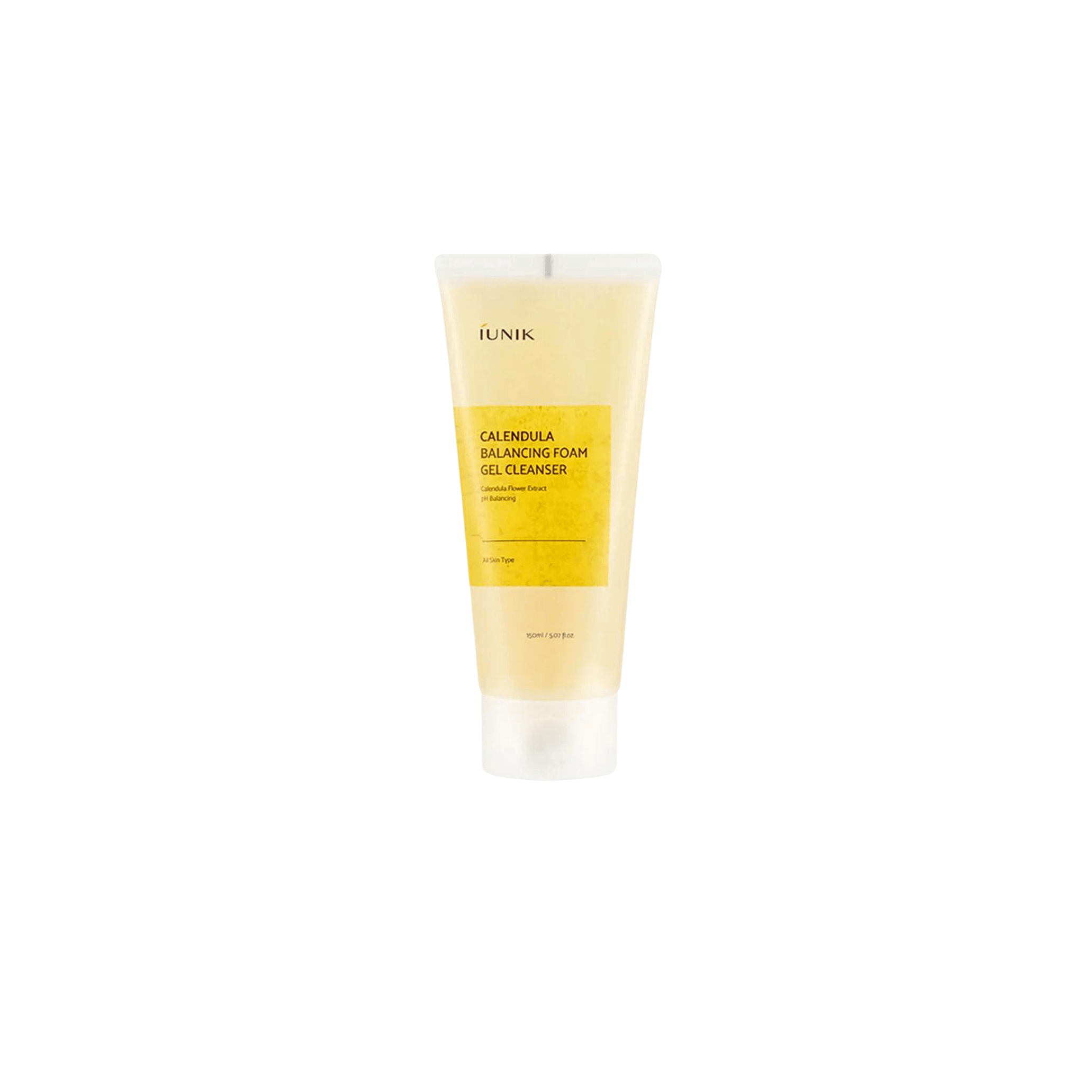 iUNIK Calendula Balancing Foam Gel Cleanser in 150ml bottle, showing the transparent gel formula and clean packaging.
