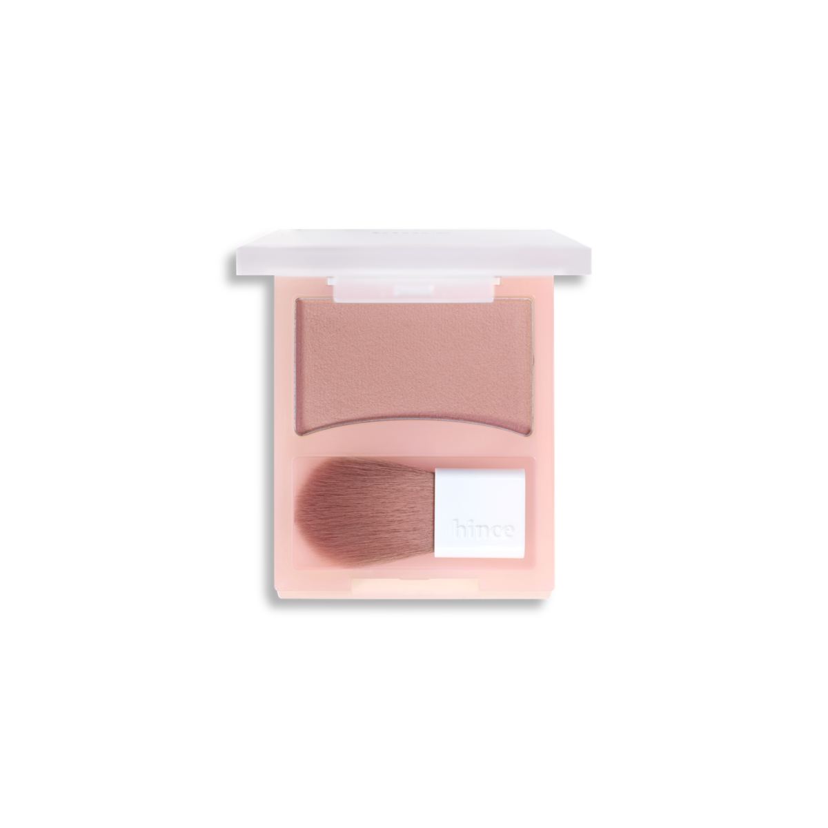 Hince Hug Layer Cheek Blush in soft pink shade, showcasing smooth powder blush with a rounded compact and mirror.