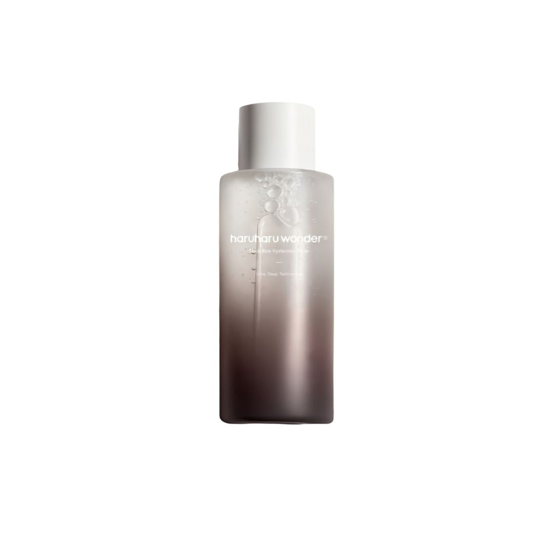 Haruharu Wonder Black Rice Hyaluronic Toner 150ml bottle with clear label and black cap, suitable for skincare routines.