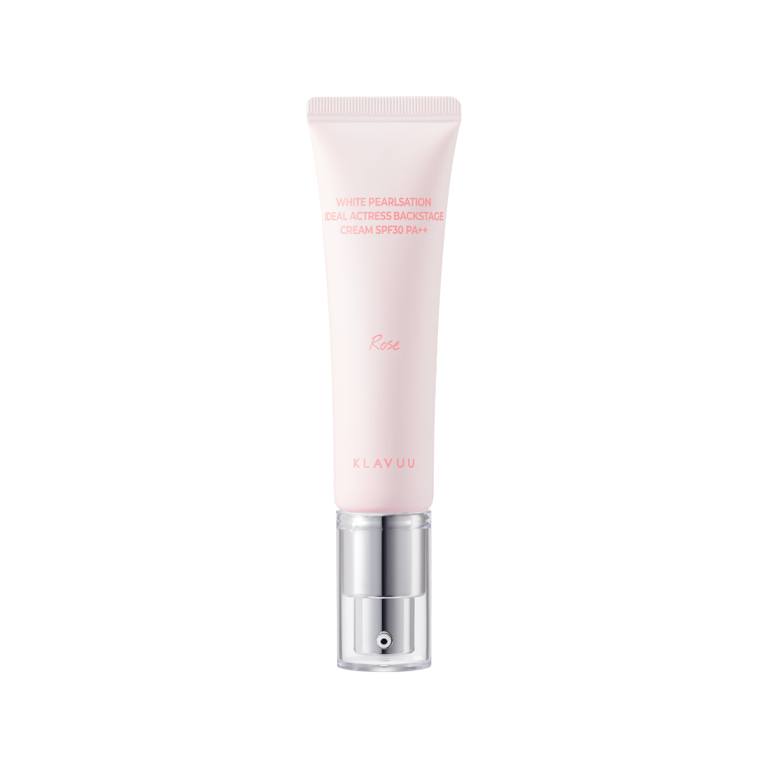 Klavuu Pearlsation Ideal Actress Backstage Cream 30ml face primer in three colors, featuring white pearl-infused formula in a sleek tube