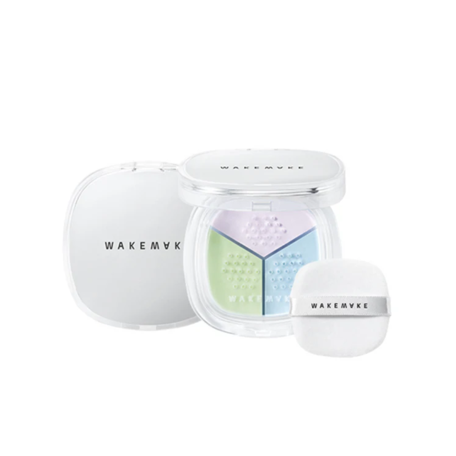 Wakemake Stay Fixer Multi Color Setting Powder in a compact with multiple color shades for face setting and brightening.