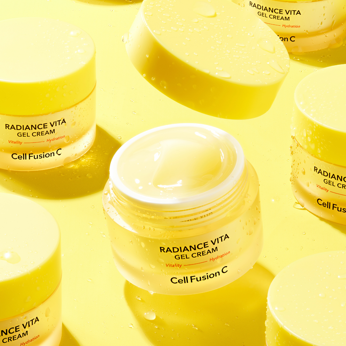 Cell Fusion C Radiance Vita Gel Cream 55ml face moisturizer jar with white and gold packaging.