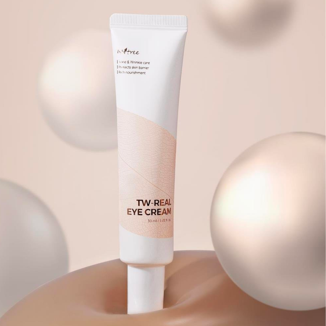 Isntree Tw-Real Eye Cream 30mL jar with white and silver packaging, designed for eye area skincare.