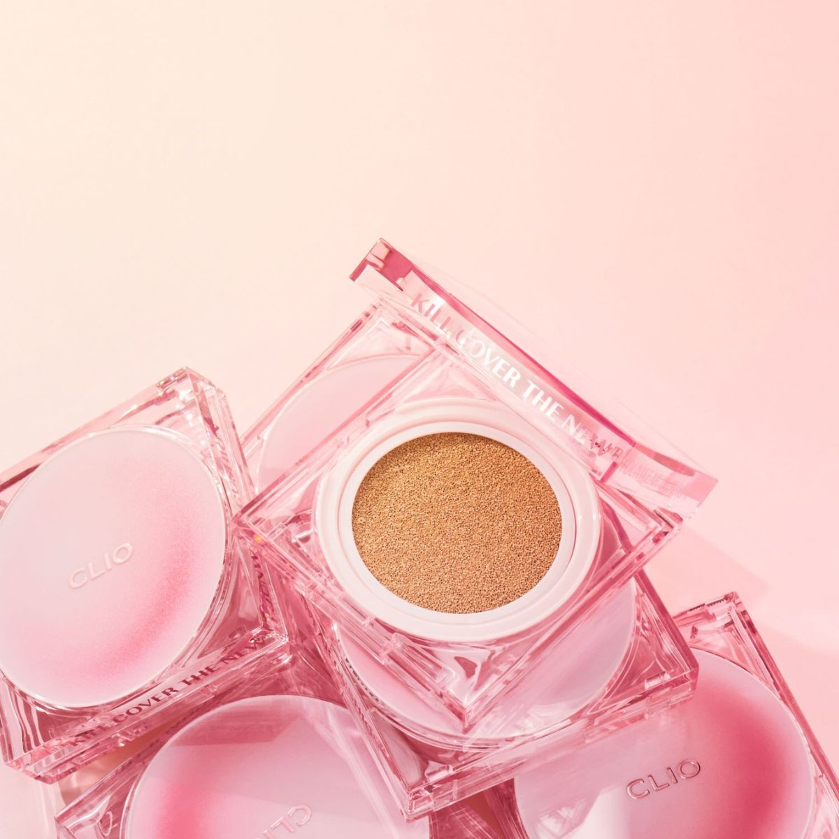 Clio Kill Cover The New Founwear Cushion foundation with fruit-themed packaging, showcasing the compact and applicator inside.
