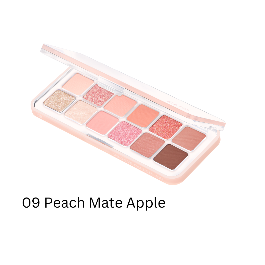 Clio Pro Eye Palette Air with colorful eyeshadow shades inspired by fresh fruits, displayed in open palette.