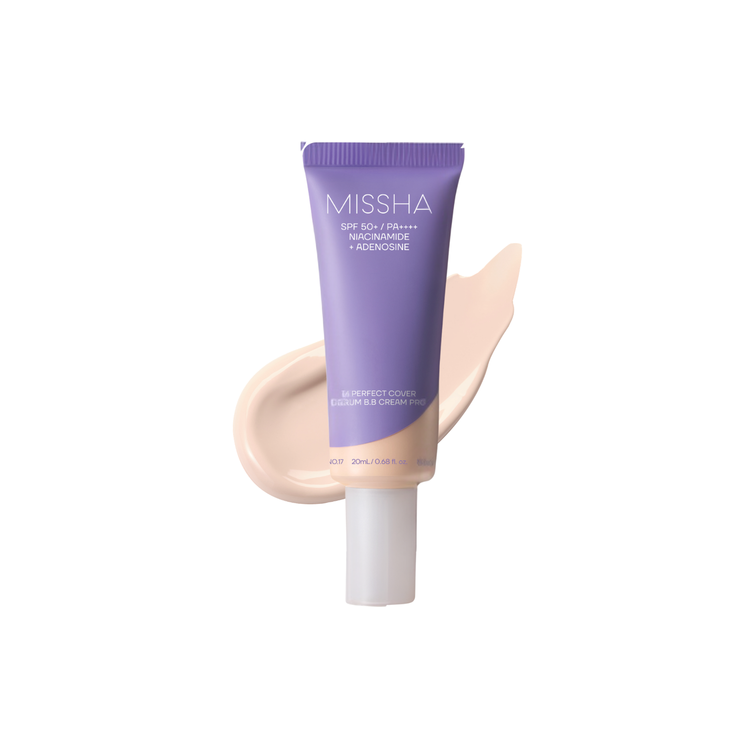 Missha M Perfect Cover Serum BB Cream in 20ml tube, smooth beige formula for natural, even skin coverage.