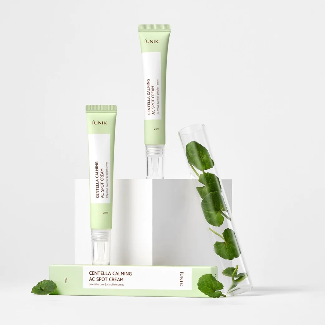 iUNIK Centella Calming AC Spot Cream 20ml tube with soothing skincare formulation for blemish treatment and skin calming.