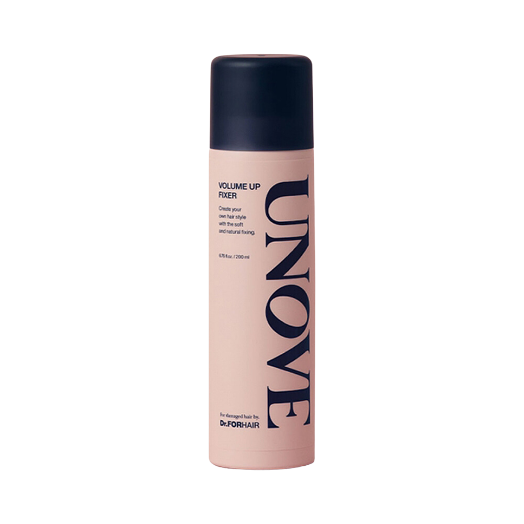 UNOVE Volume Up Fixer conditioner bottle, 200ml for added volume and hair treatment, displayed in a natural setting.