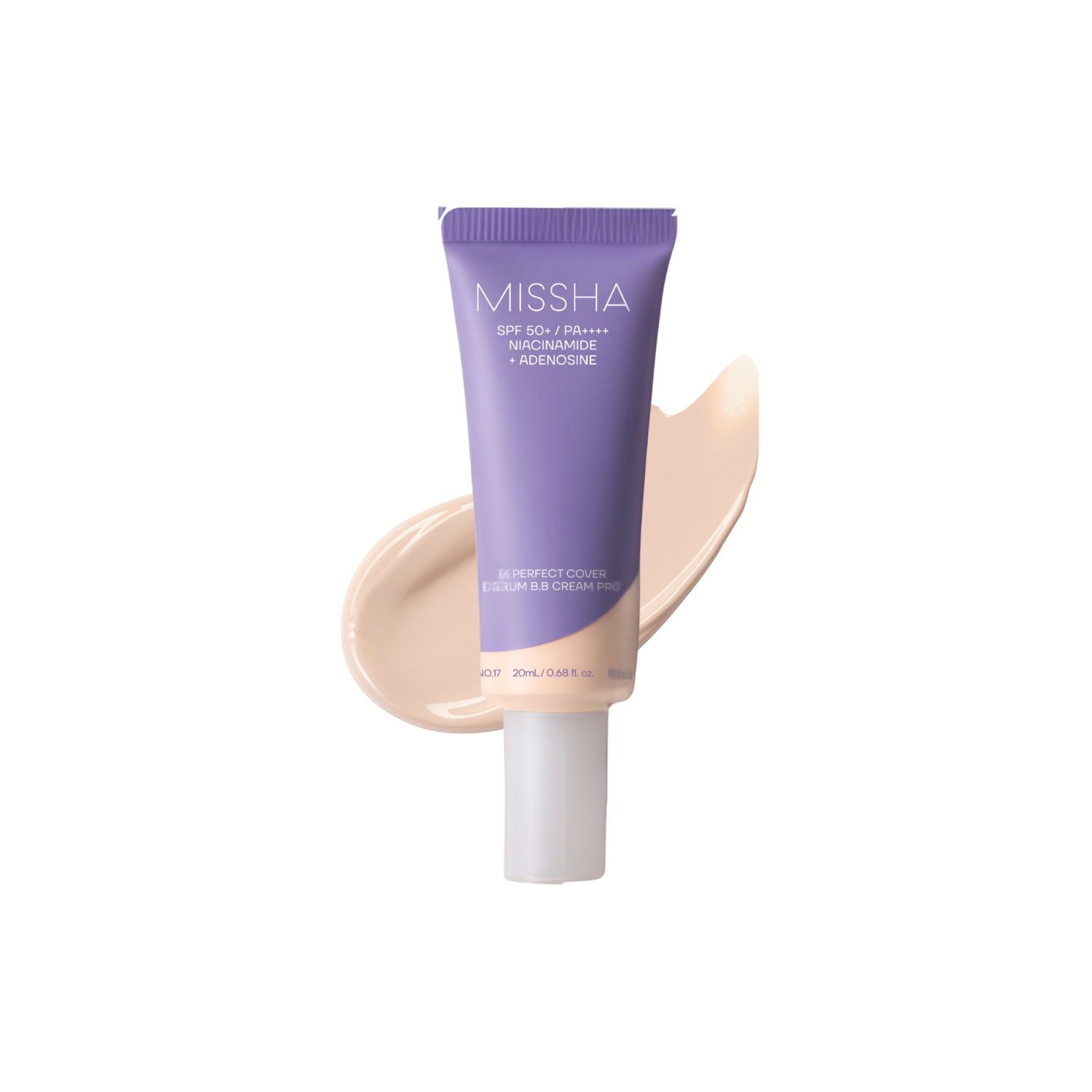Missha M Perfect Cover Serum BB Cream Pro in 20ml, smooth beige BB cream with a sleek tube and applicator tip.