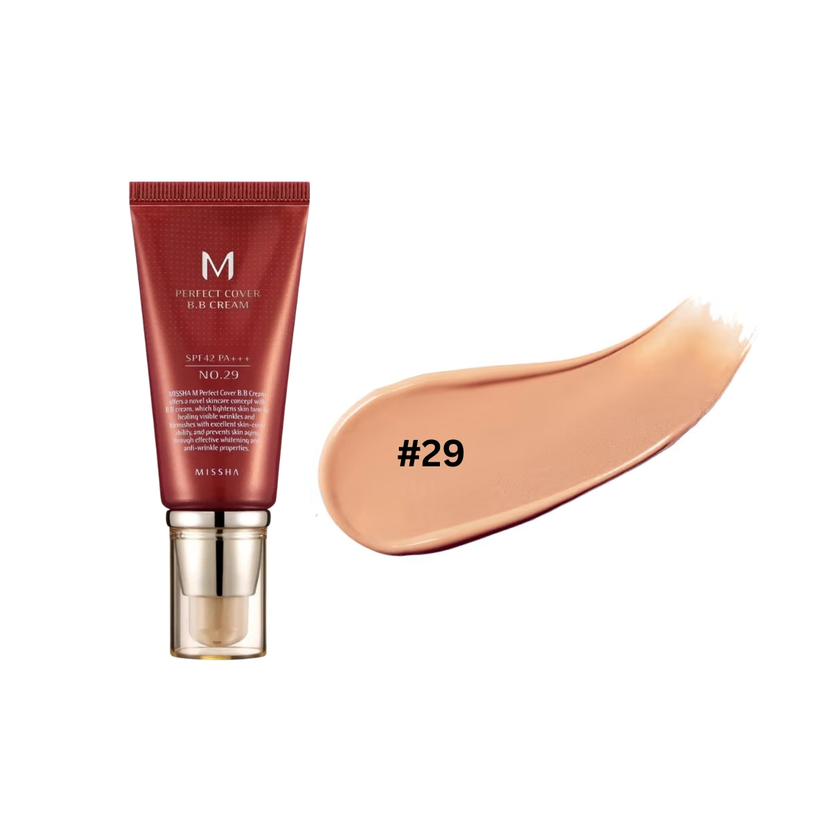 Missha M Perfect Cover BB Cream EX 50ml tube showing the sleek beige packaging and applicator cap.
