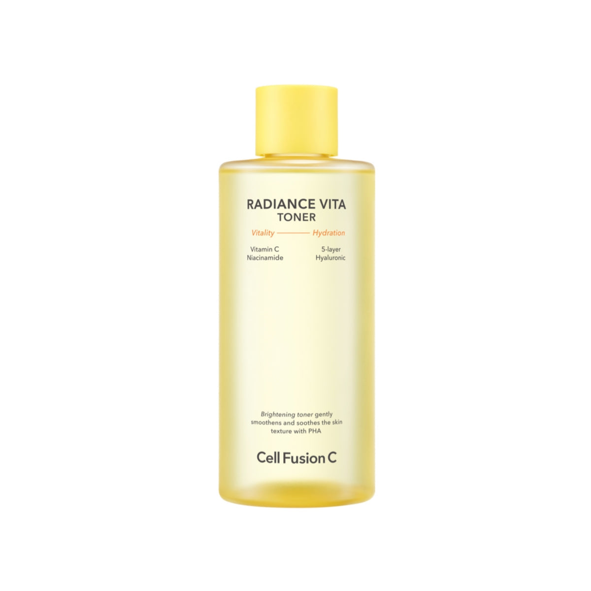 Cell Fusion C Radiance Vita Toner 300ml bottle with clear liquid and white cap, skincare product for radiant skin.