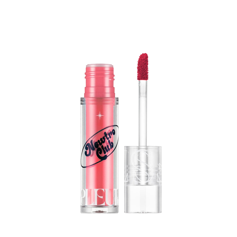 Too Cool For School Newtro Club Pleur Lip Tint in vibrant shade, showcasing smooth, glossy finish on lips.
