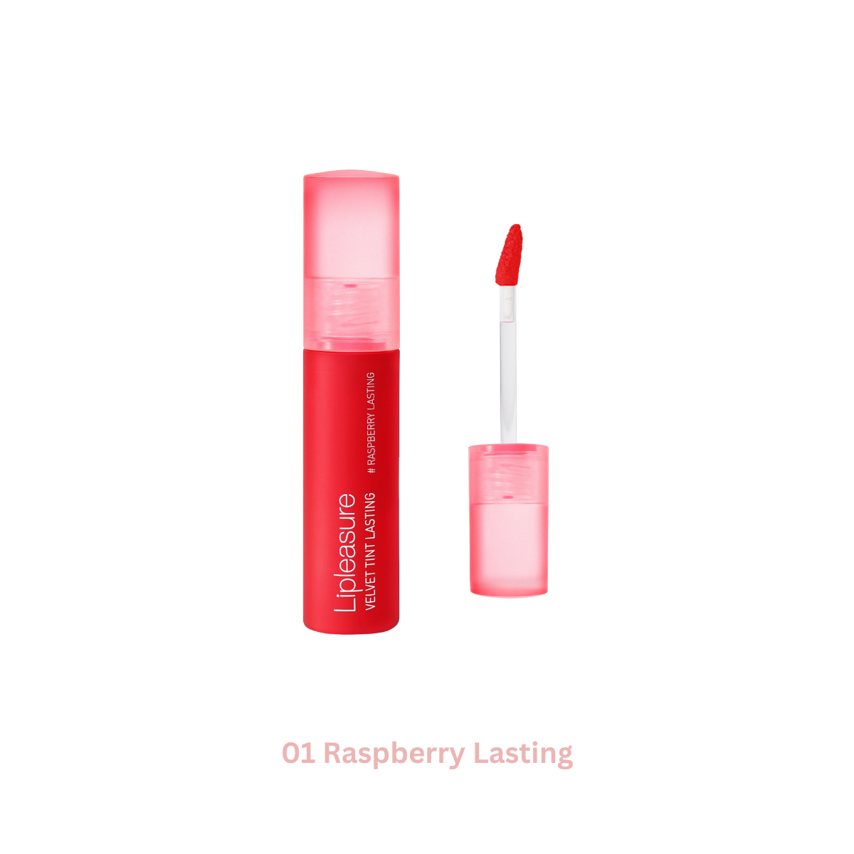 MAKEheal Lipleasure Velvet Tint Lasting lip tint in a sleek tube, showcasing vibrant, velvety red shade with a smooth, glossy finish.