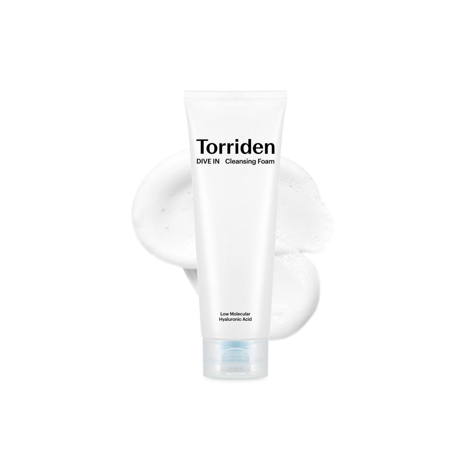 Torriden Dive-In Low Molecular Hyaluronic Acid Cleansing Foam in a 150ml pump bottle, showing the gel and foam cleanser product.