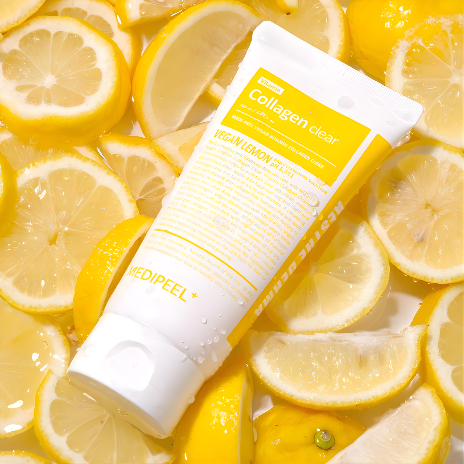 Vegan Vitamin Collagen Clear Gel and Foam Cleanser by MEDIPEEL+ in a 300ml bottle, showing the product and its packaging.