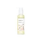 Round Lab Soybean Nourishing Cleansing Oil 200ml in a clear bottle with a pump dispenser, showing the oil's smooth texture.