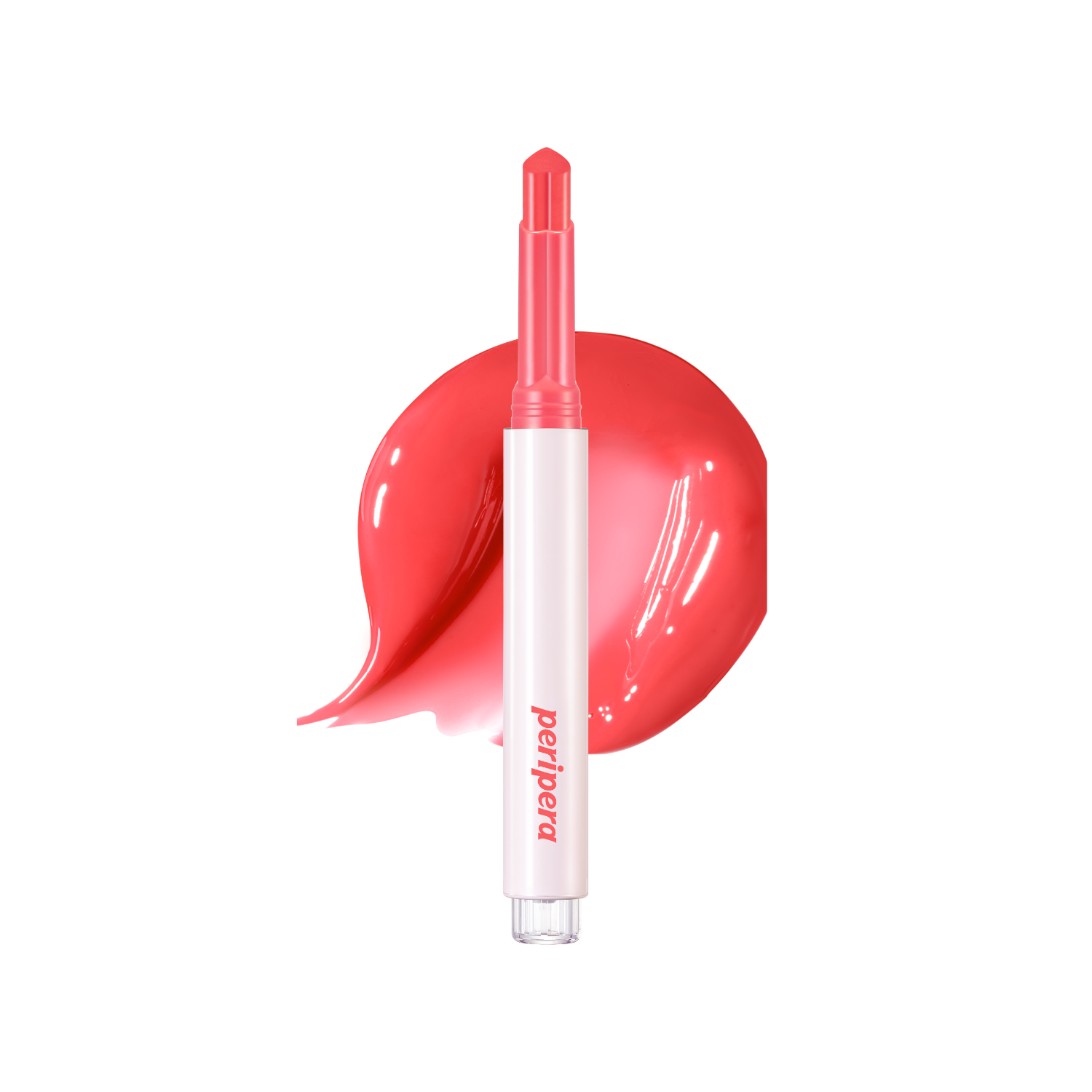 Peripera Heart Jam Glow Lipstick in a vibrant pink shade, featuring a smooth, glossy finish and heart-shaped packaging.