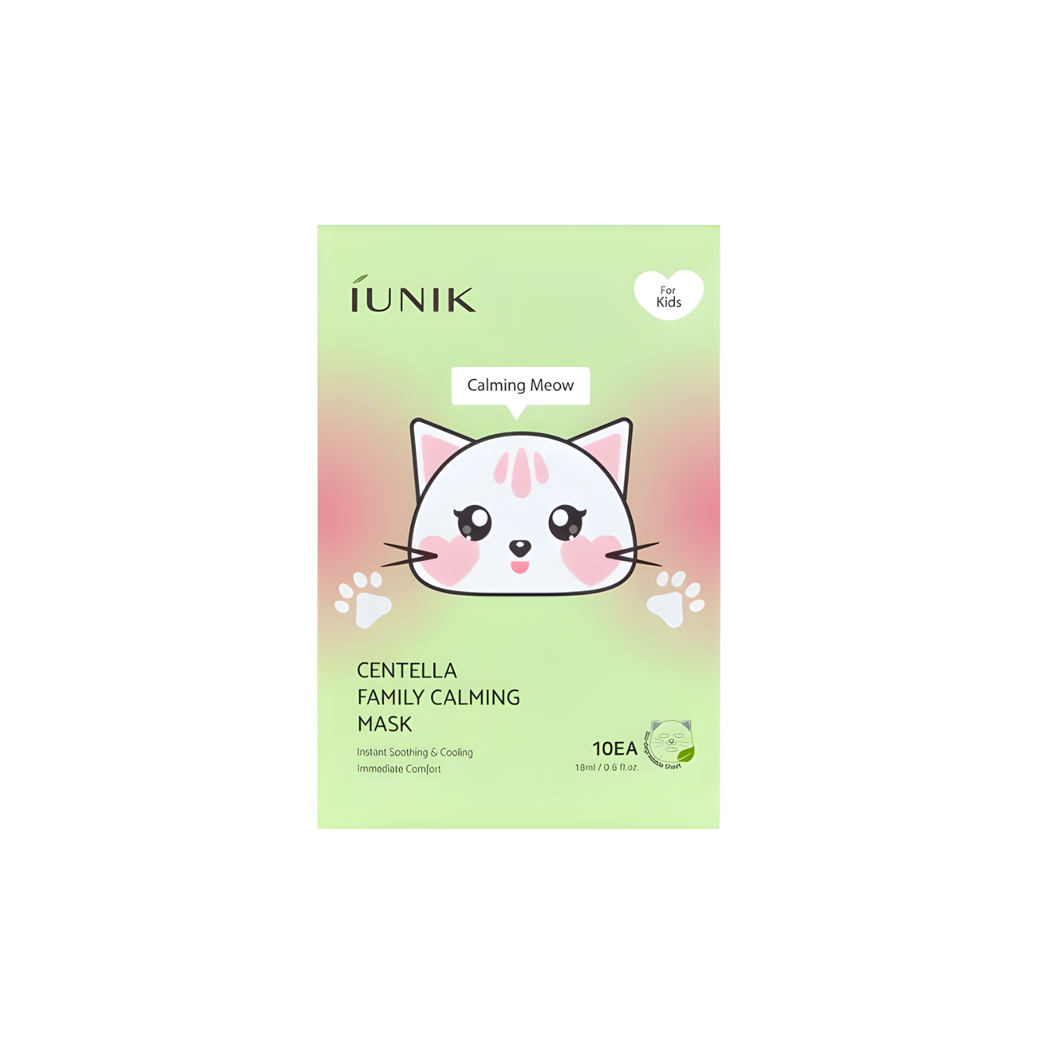 iUNIK Centella Family Calming Sheet Masks for Kids, box of 10 soothing facial masks with natural ingredients.