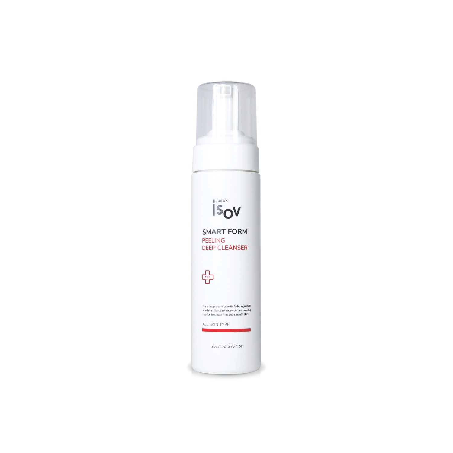ISOV Smart Form Peeling Deep Cleanser in gel and foam, 200ml bottle with clear label and pump dispenser.