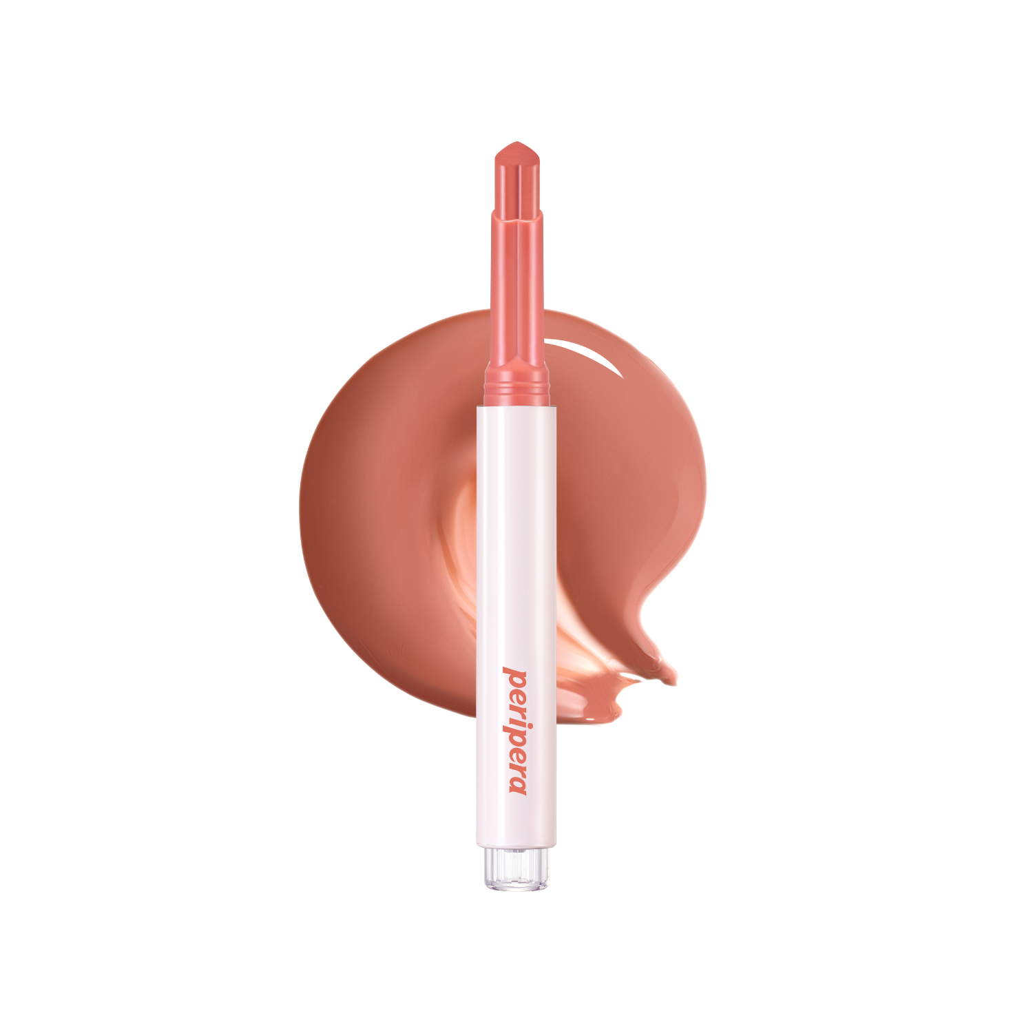 Peripera Heart Jam Glow Lipstick in a vibrant pink shade, showing the sleek packaging and the lipstick bullet ready to apply.
