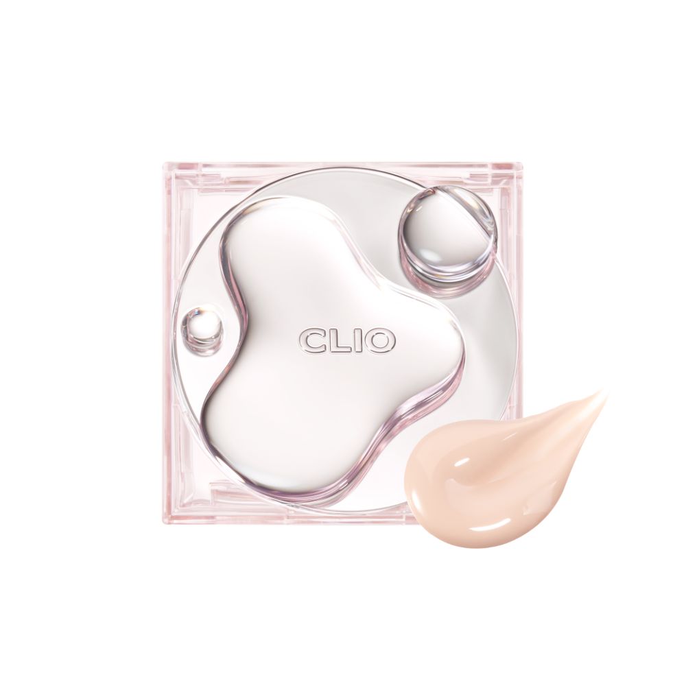 Clio Kill Cover High Glow Cushion foundation with refill, showing three shades in the compact with a reflective glow finish.