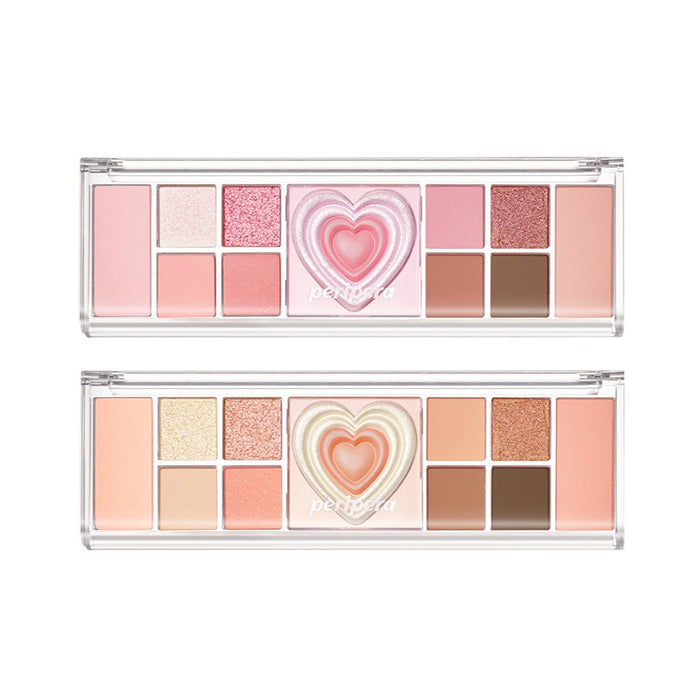 Peripera All Take Mood Like eyeshadow palette with multiple neutral and vibrant shades in a sleek compact.