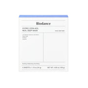 Biodance Hydro Cera-nol Real Deep Mask Sheet Mask box with four skincare masks for deep hydration and skin revitalization.