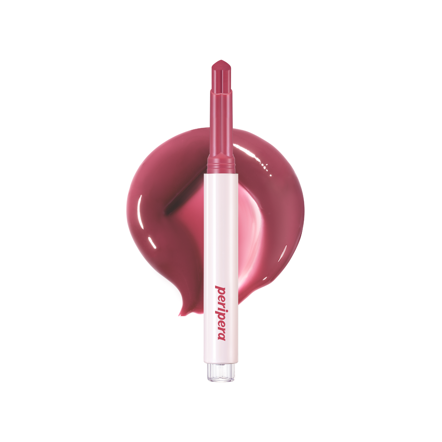 Peripera Heart Jam Glow Lipstick in a vibrant pink shade, shown with a smooth, glossy finish and sleek packaging.