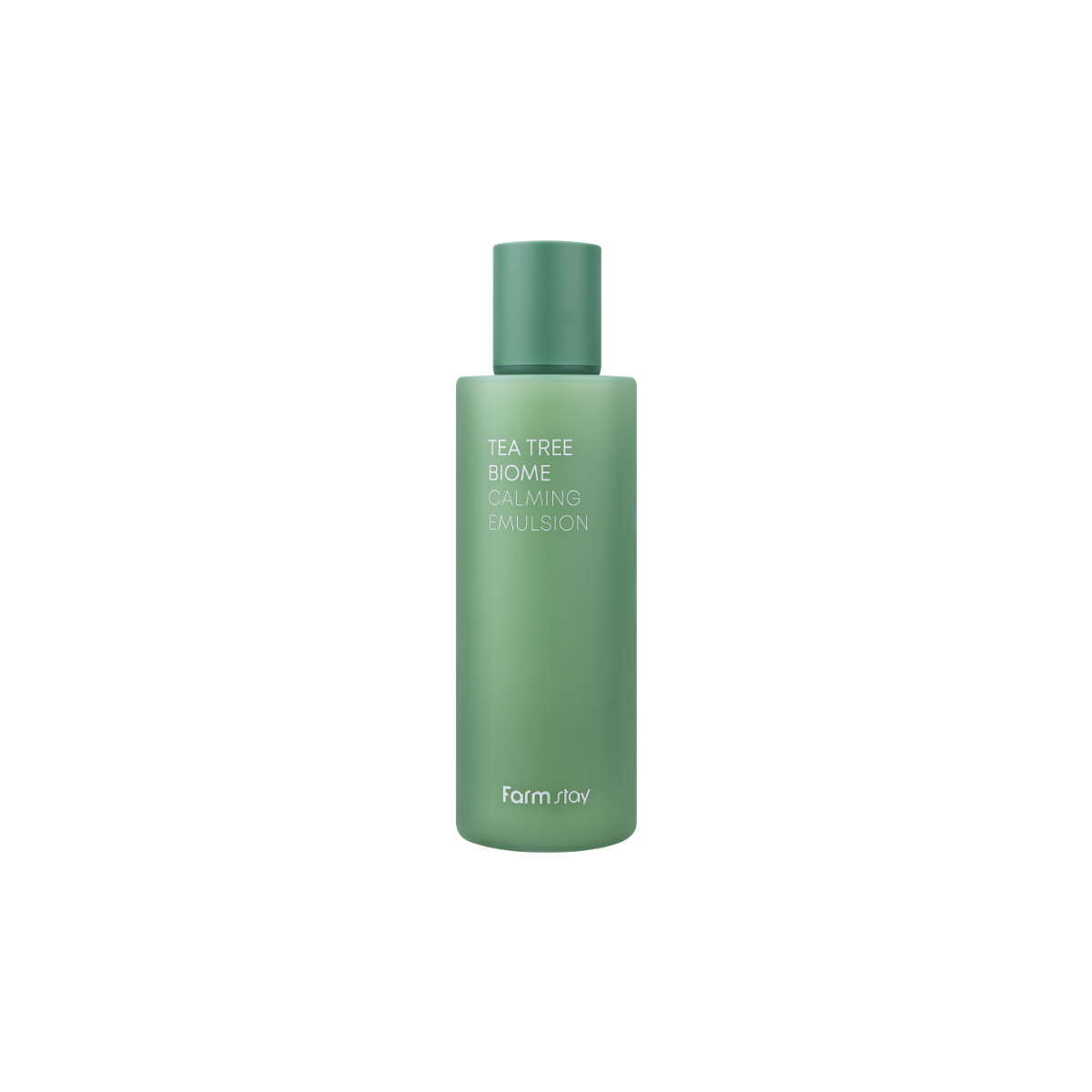 Farmstay Tea Tree Biome Calming Emulsion face moisturizer in a 200ml bottle, showing the light, soothing emulsion texture.