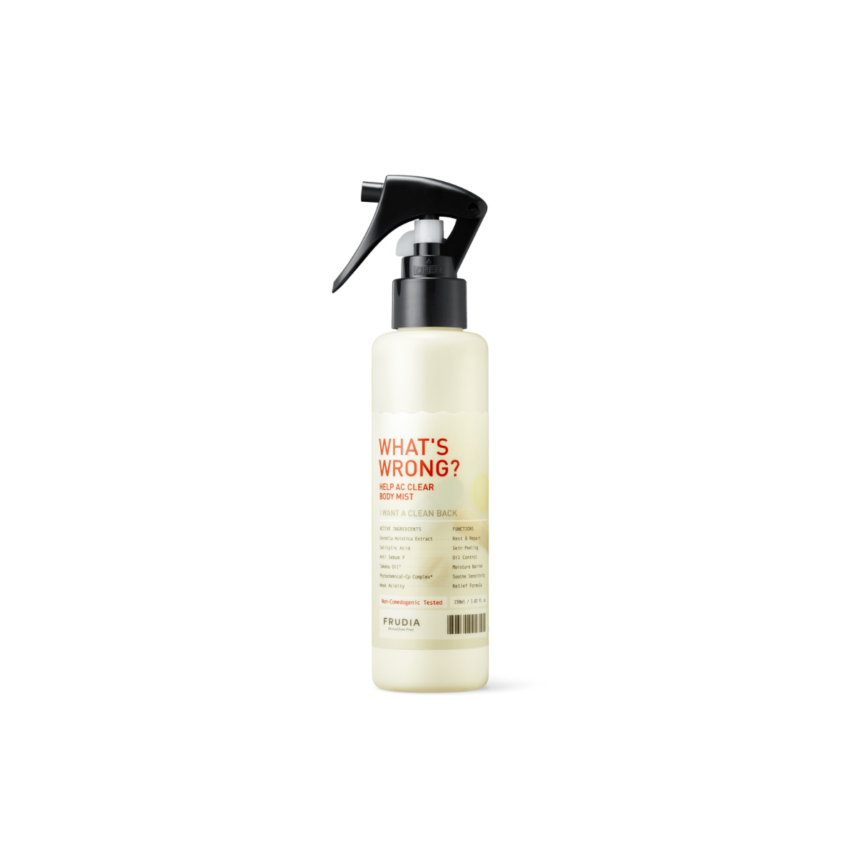 Frudia What's Wrong Help AC Clear Body Mist 150ml bottle, featuring a sleek design for soothing body skincare.