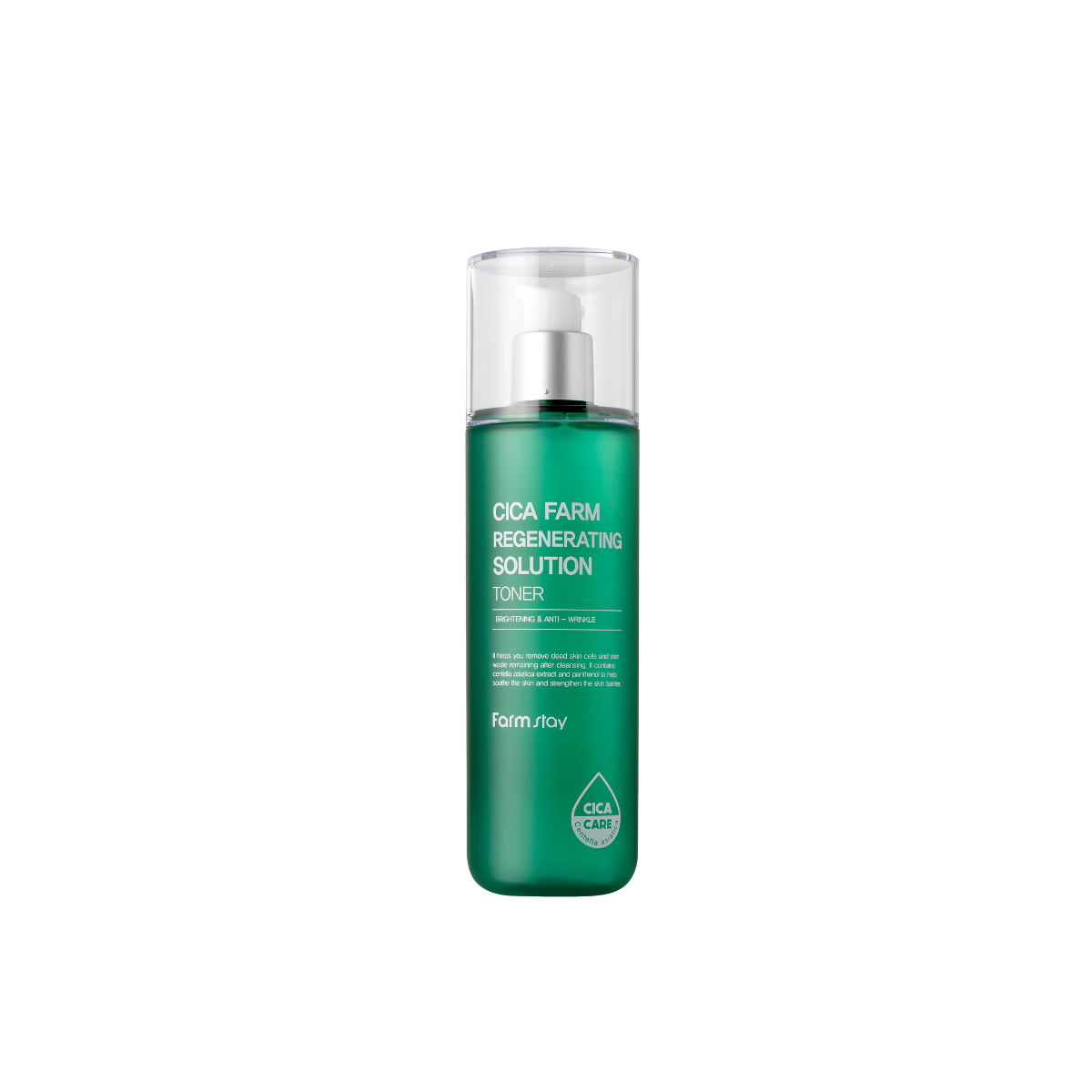 Farmstay Cica Farm Regenerating Solution Toner in 200ml bottle, with soothing and hydrating properties, suitable for sensitive skin.