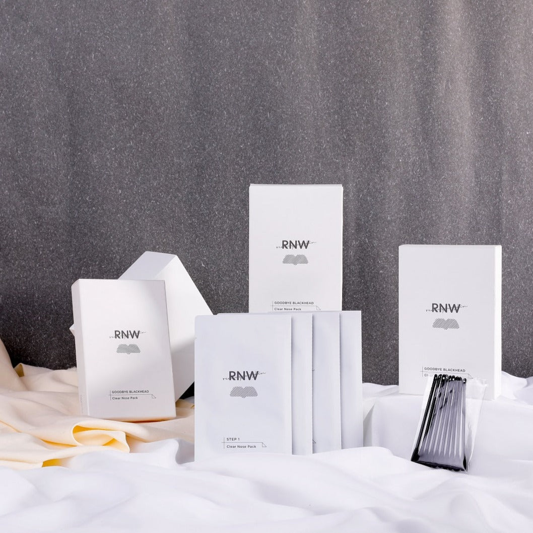 RNW 2 Step Clear Nose Pack for exfoliating and pore cleansing, featuring two-step treatment with nose strips and scrub.
