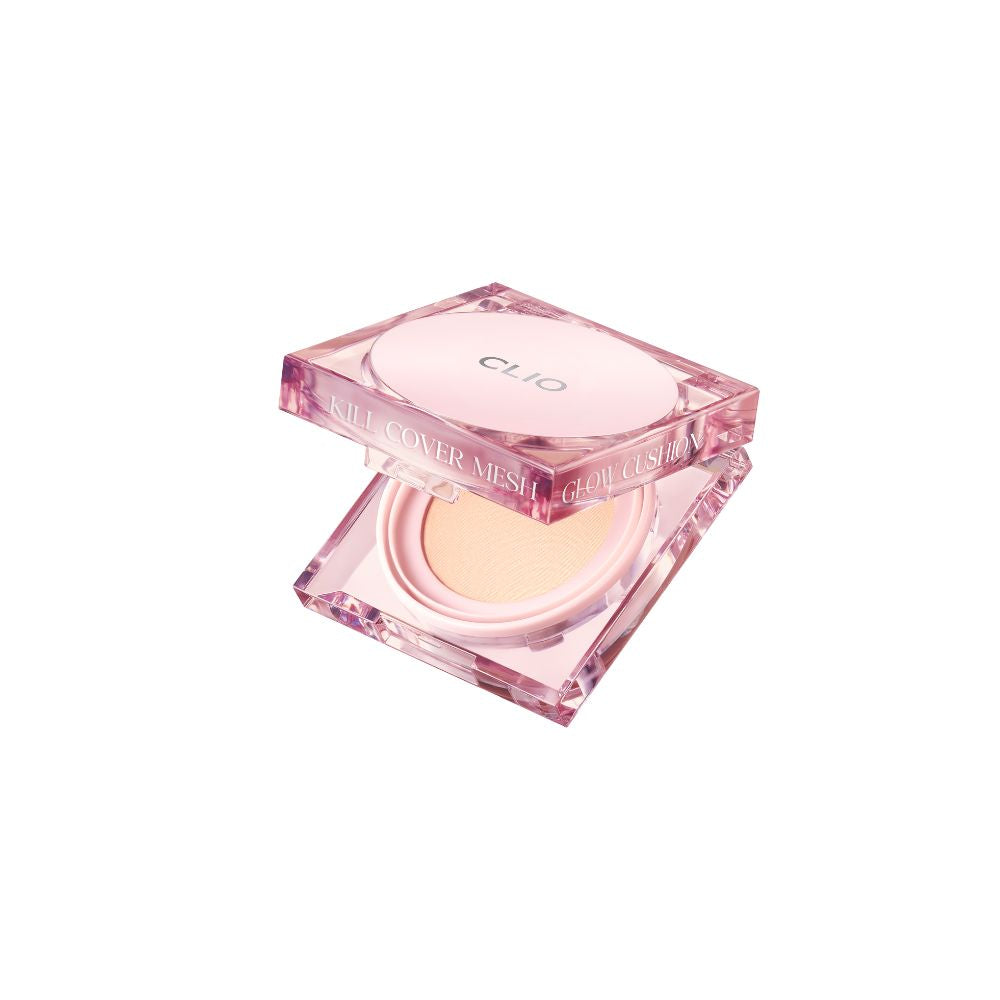 Clio Kill Cover Mesh Glow Cushion Mini 5g cushion foundation in compact with a reflective lid and sponge applicator.