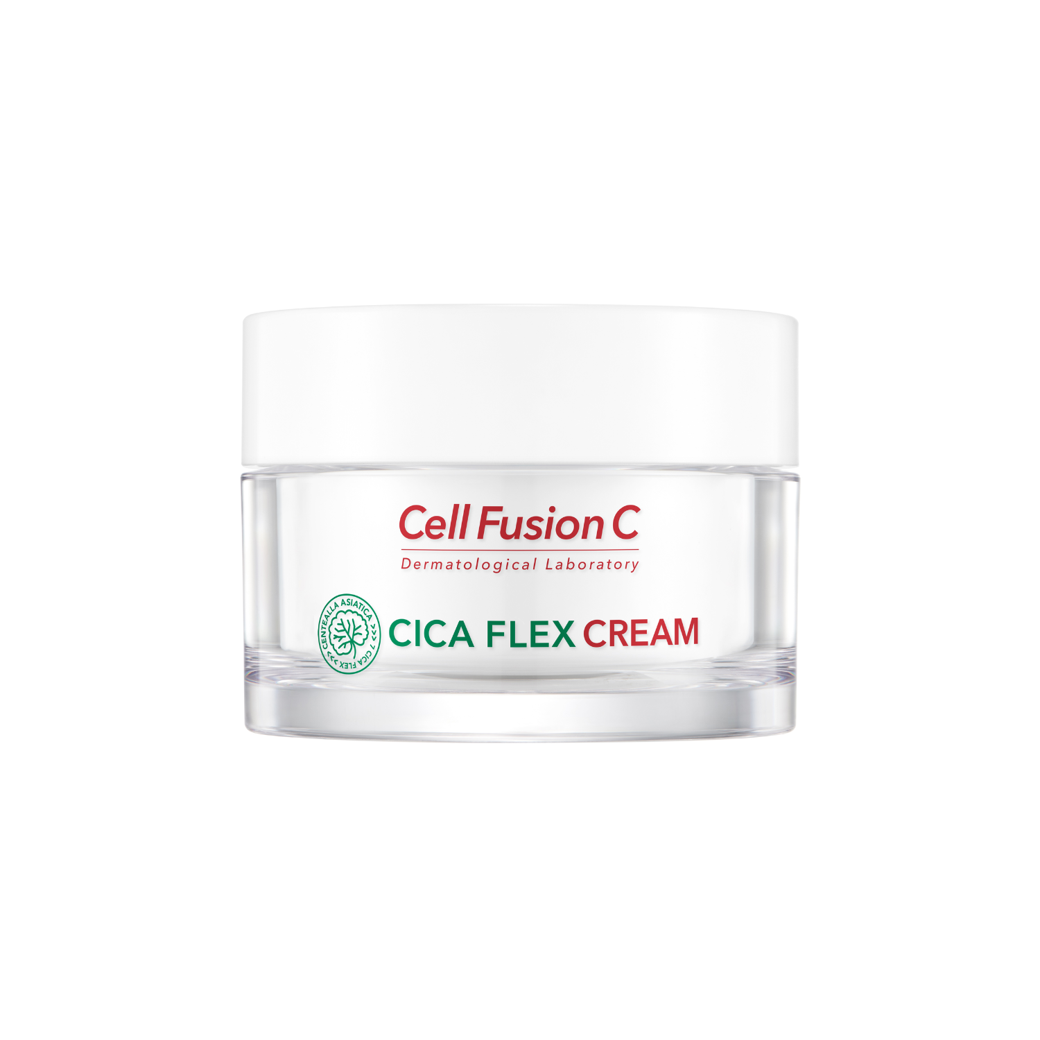 Cell Fusion C Cica Flex Cream 55ml face moisturizer jar with white and green packaging and smooth cream inside.