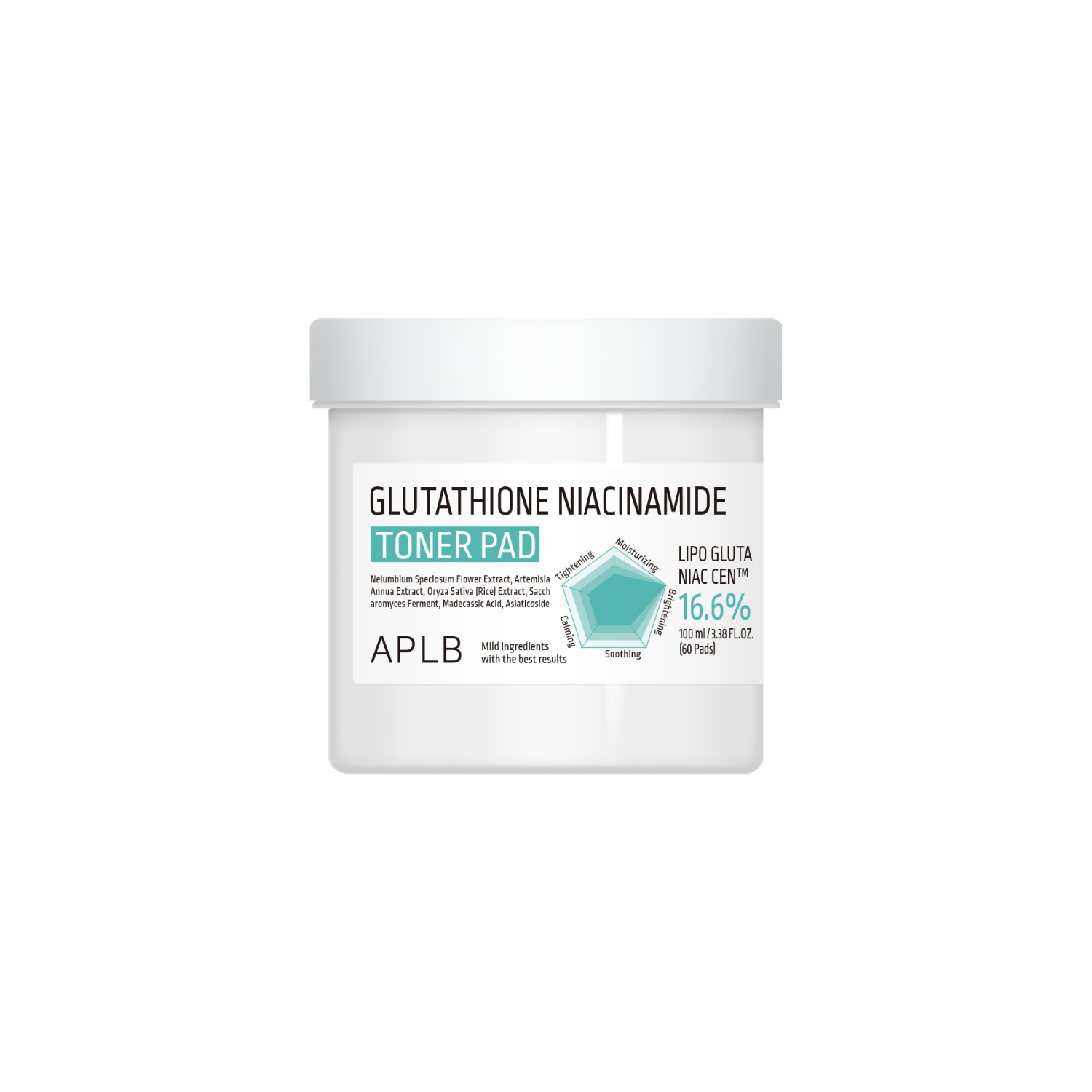 APLB Glutathione Niacinamide Toner Pad 100ml showing textured pad with infused solution for skincare application