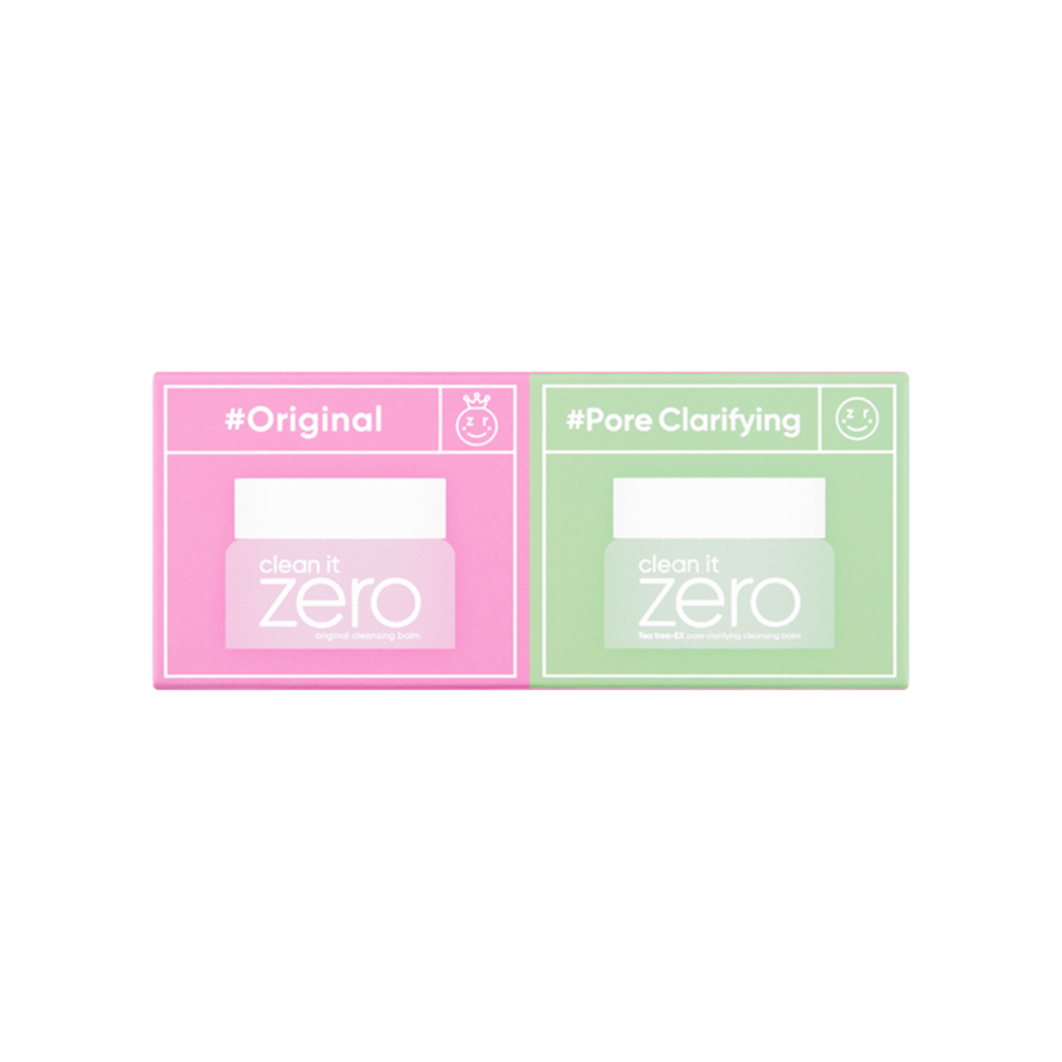 Banila Co Clean It Zero Cleansing Balm Miniature Set with oil and balm cleansers shown in small containers.