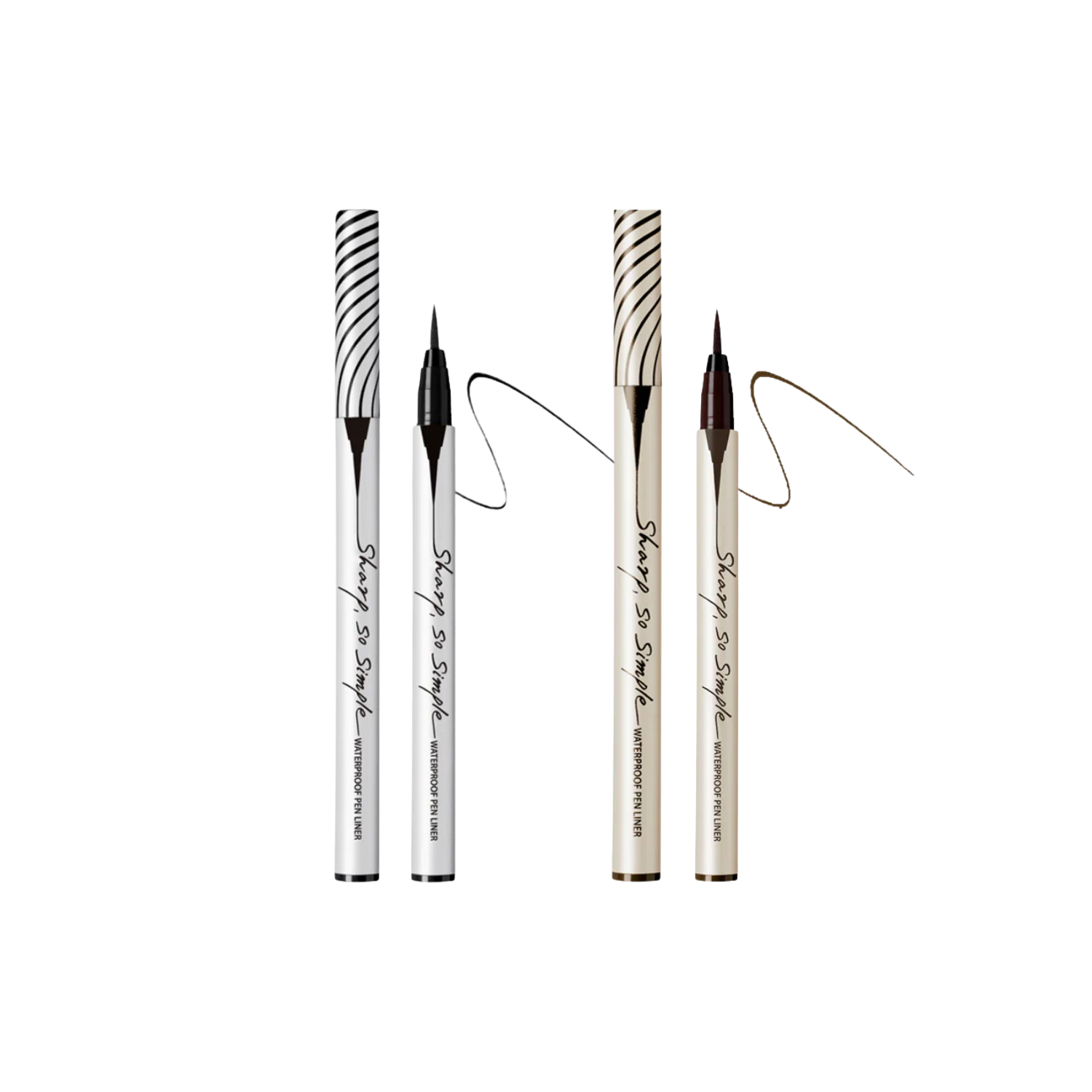 Clio Sharp So Simple Waterproof Liquid Eyeliner pen with precise tip and black ink, designed for easy, smudge-proof eye makeup application.
