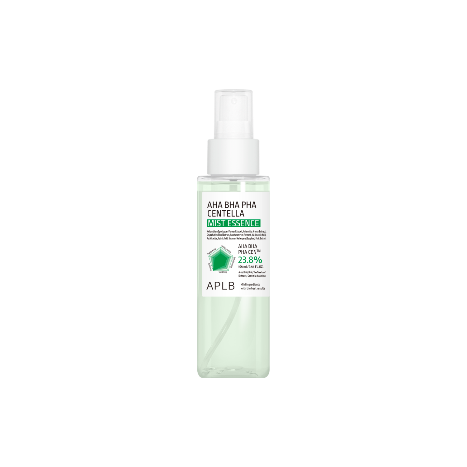 Aloe vera and Centella face mist by APLB, 105ml, in a clear spray bottle, designed for refreshing and soothing skin.
