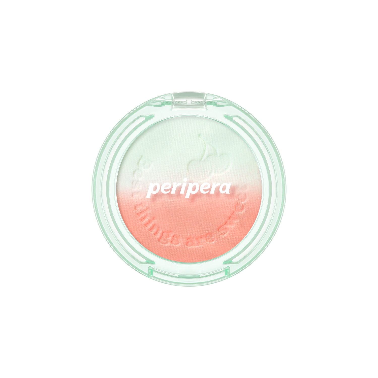 Peripera Pure Blushed Custom Cheek blush compact with soft pink powder and subtle shimmer on a reflective surface.