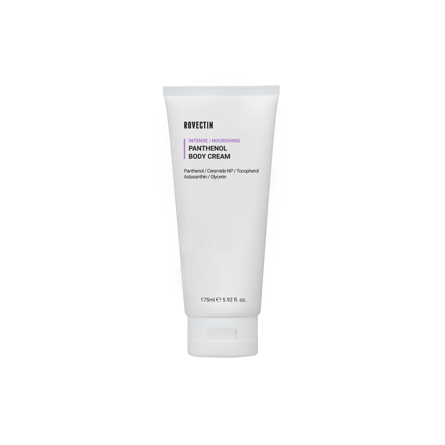 Rovectin Intense Panthenol Body Cream, 175ml, face moisturizer with soothing, hydrating formula in a white jar.
