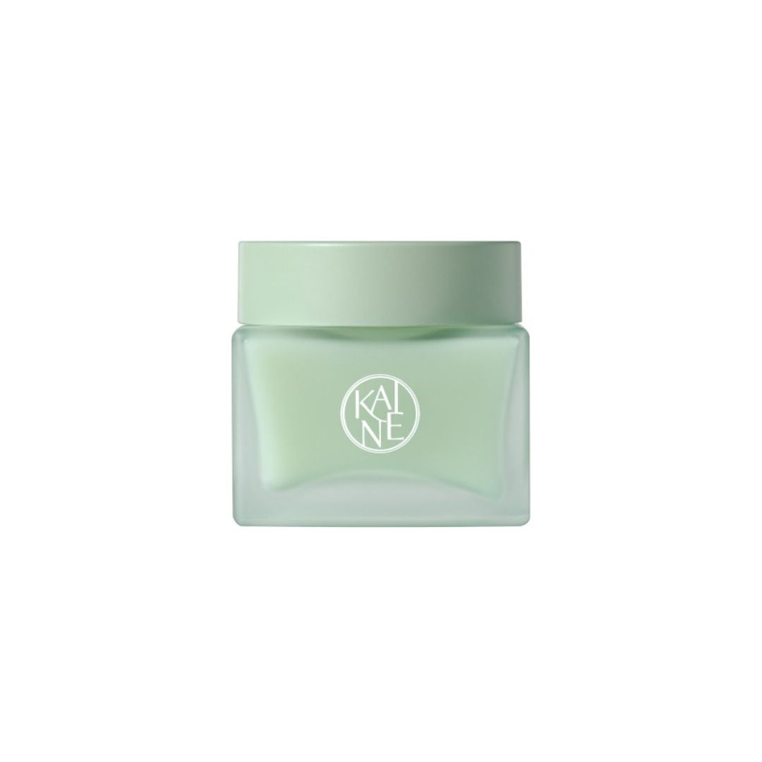KAINE Green Calm Aqua Cream 70ml face moisturizer in a green jar with a white lid, designed for hydrating and calming skin.