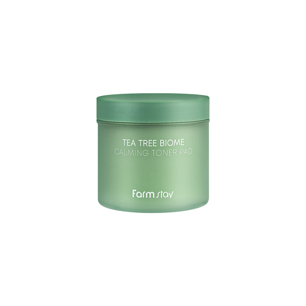 Farmstay Tea Tree Biome Calming Toner Pad in a 140ml container with soothing, natural ingredients for calming skin.
