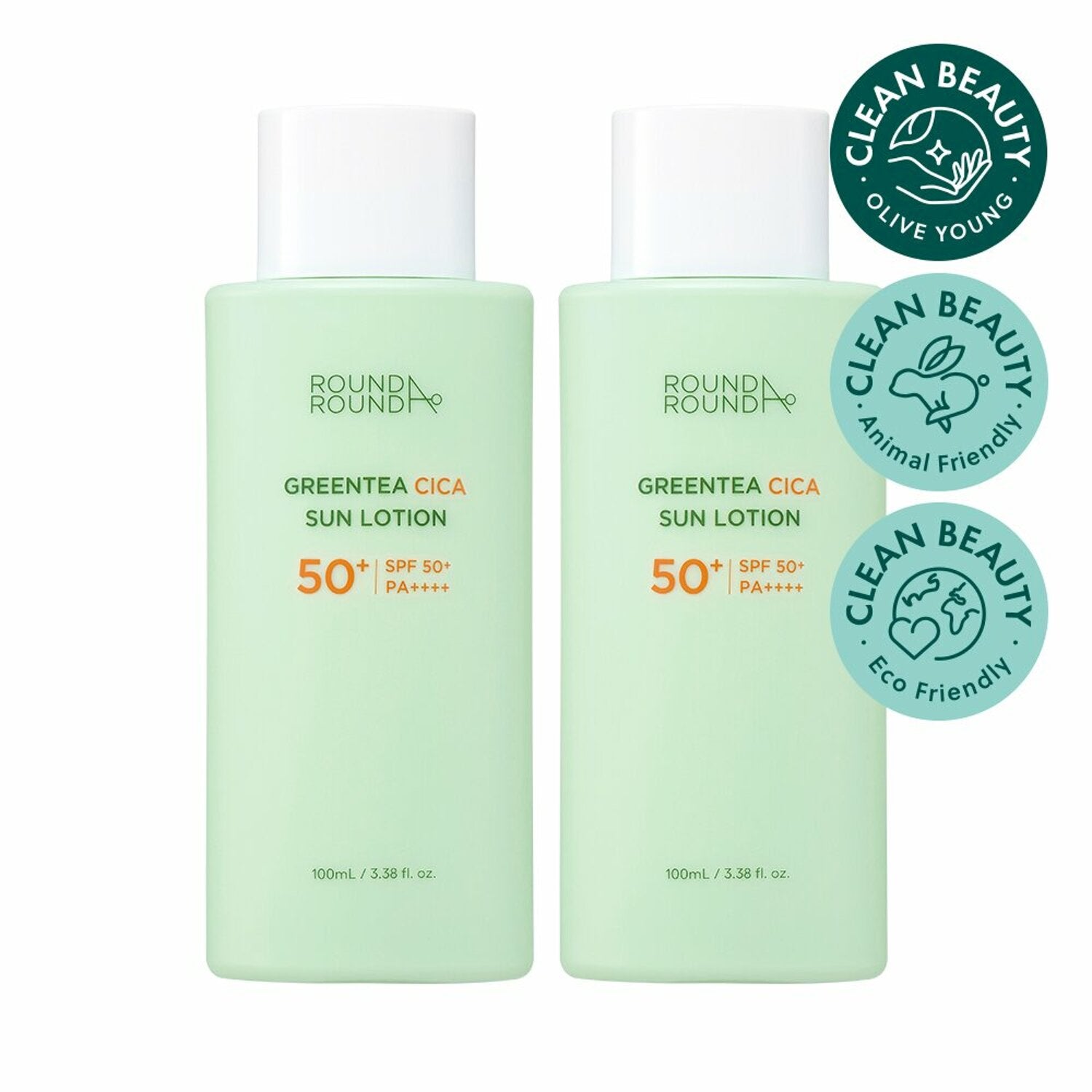 ROUND A’ROUND Greentea Cica Sun Lotion 100mL+100mL Double Pack - Shop K-Beauty in Australia