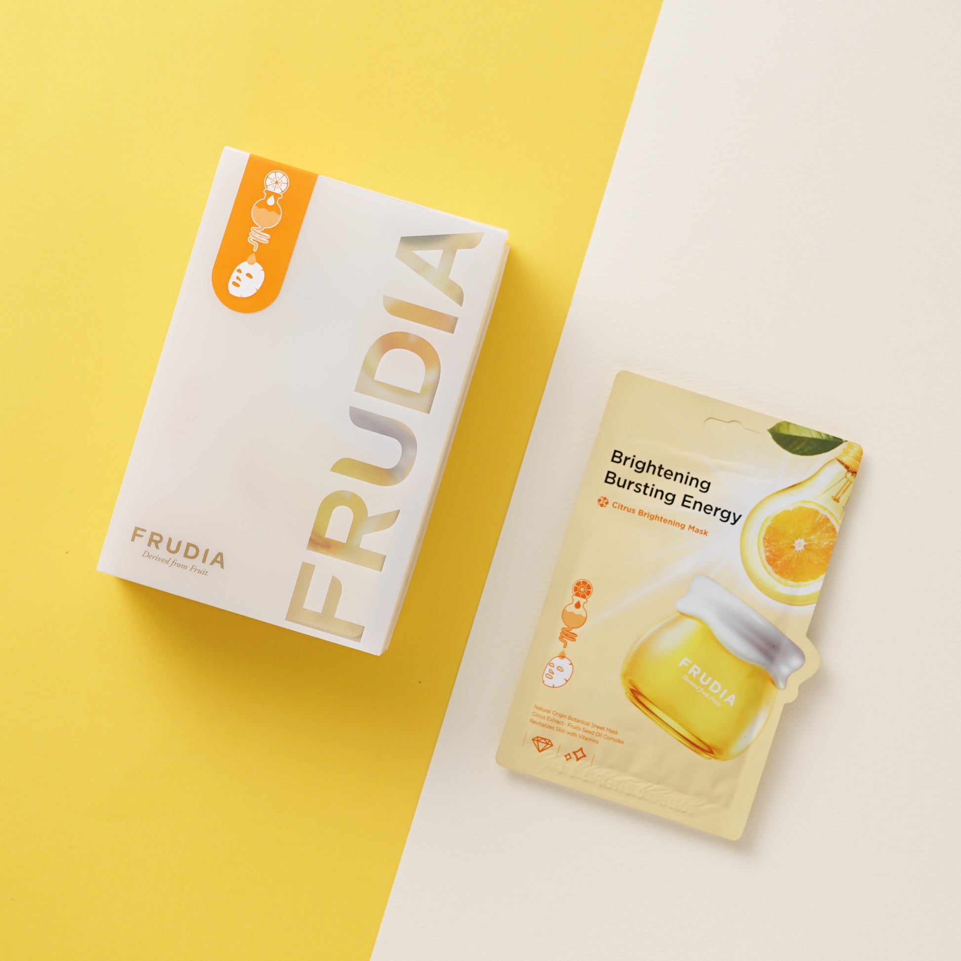 Frudia Citrus Brightening Sheet Mask with fresh citrus extracts for glowing skin, shown in the image.