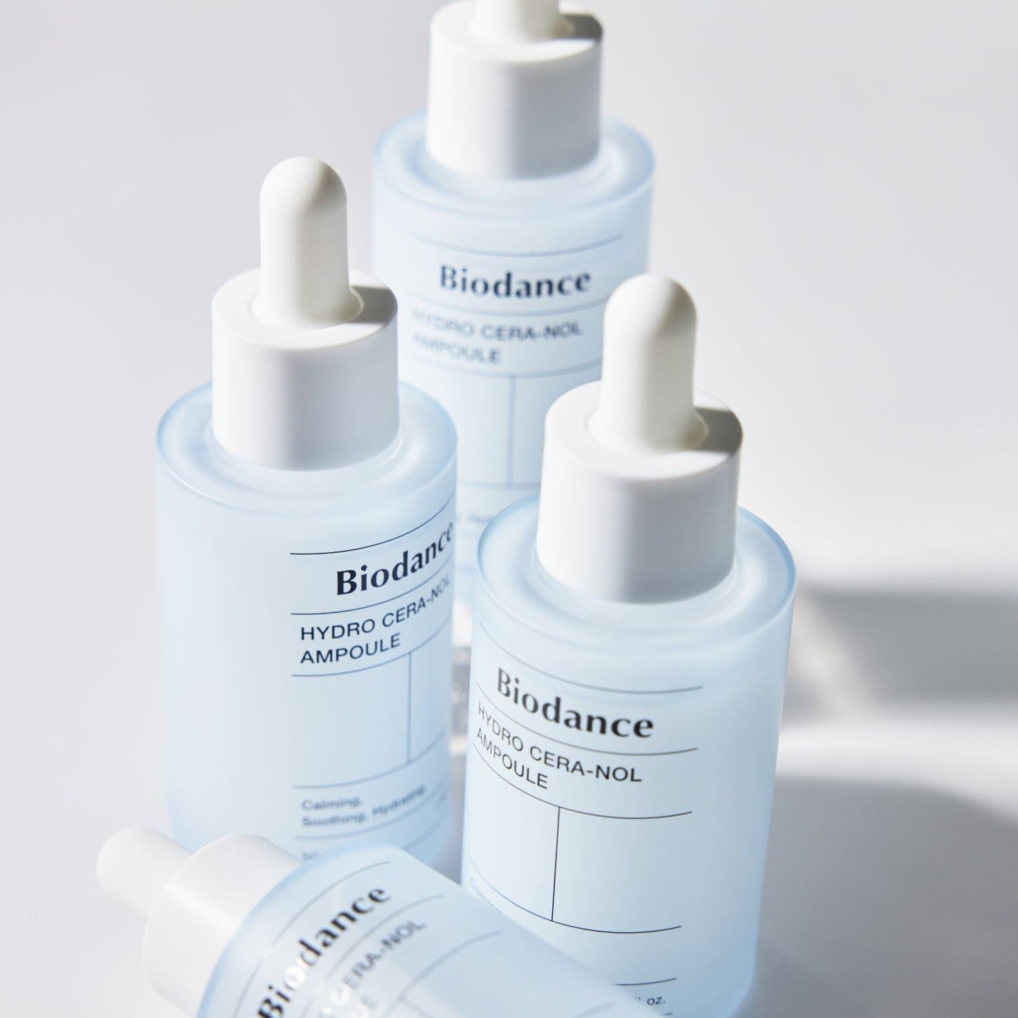 Biodance Hydro Cera-nol Ampoule 50ml in a clear glass bottle with dropper, showing the skincare product for hydration and skin barrier.