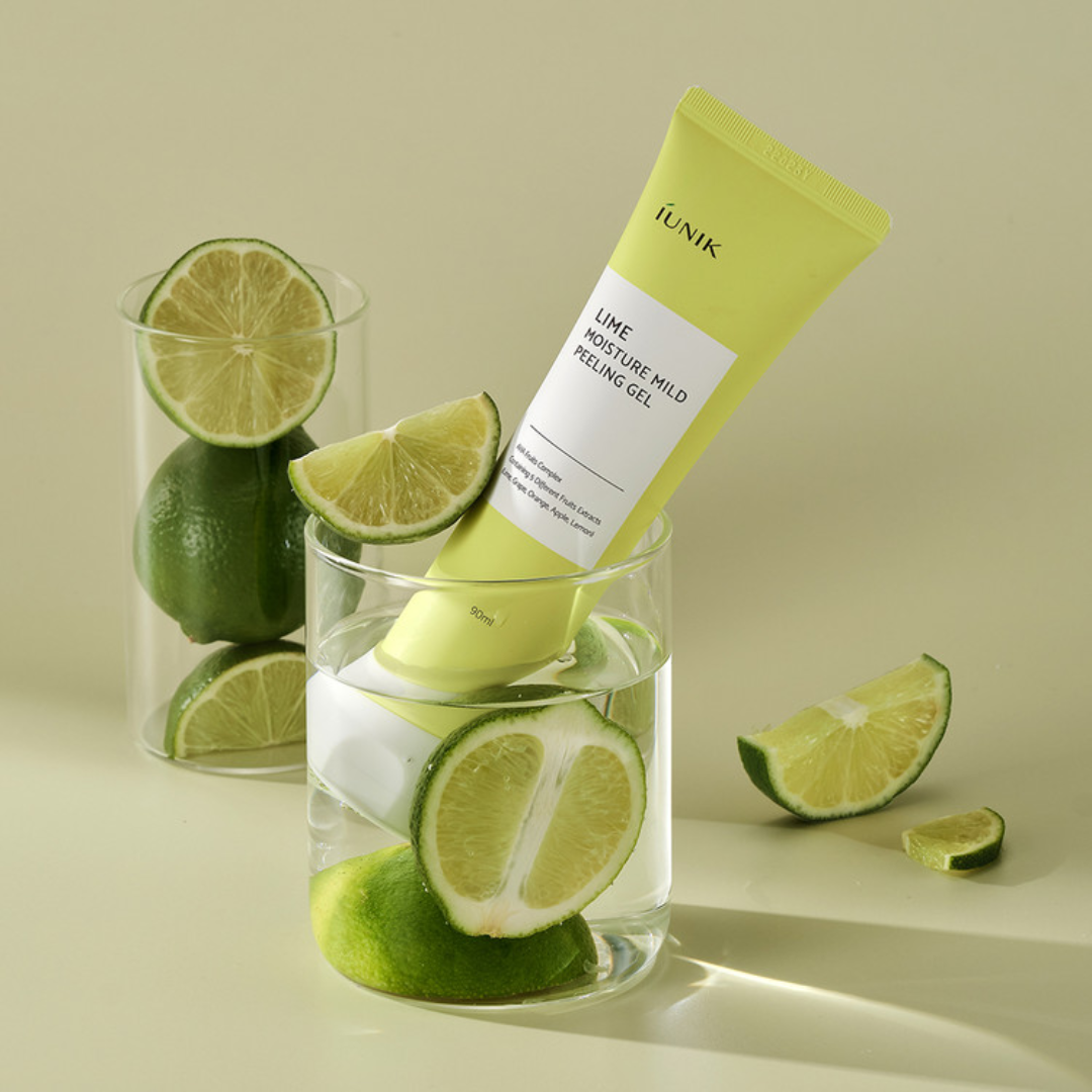 iUNIK Lime Moisture Mild Peeling Gel in a 120ml bottle, showcasing the gentle exfoliating gel with lime extracts.