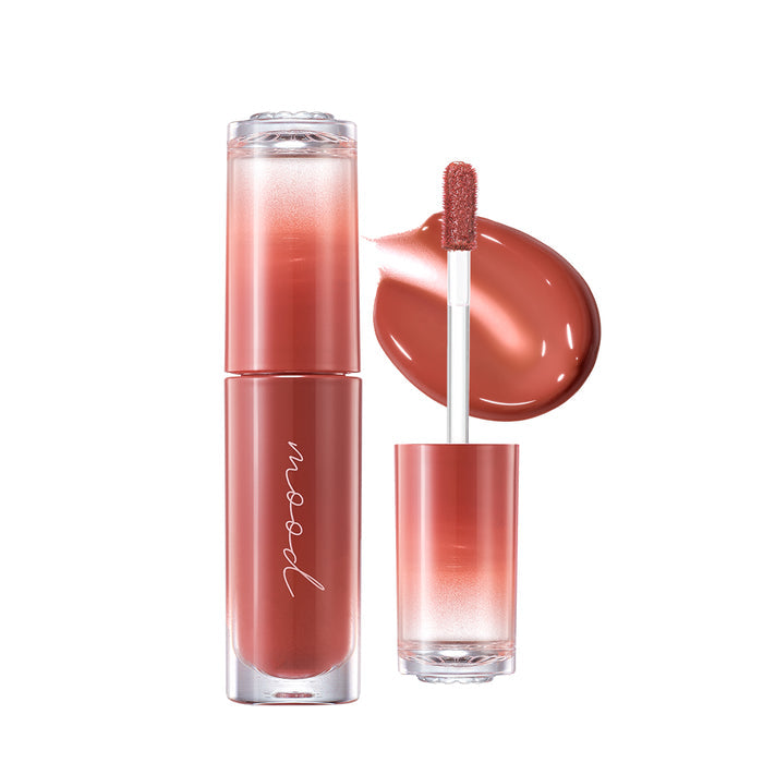 Peripera Ink Mood Glowy Tint Honey K-ookie Lip Tint with glossy finish and honey-colored packaging, showing the product tube.