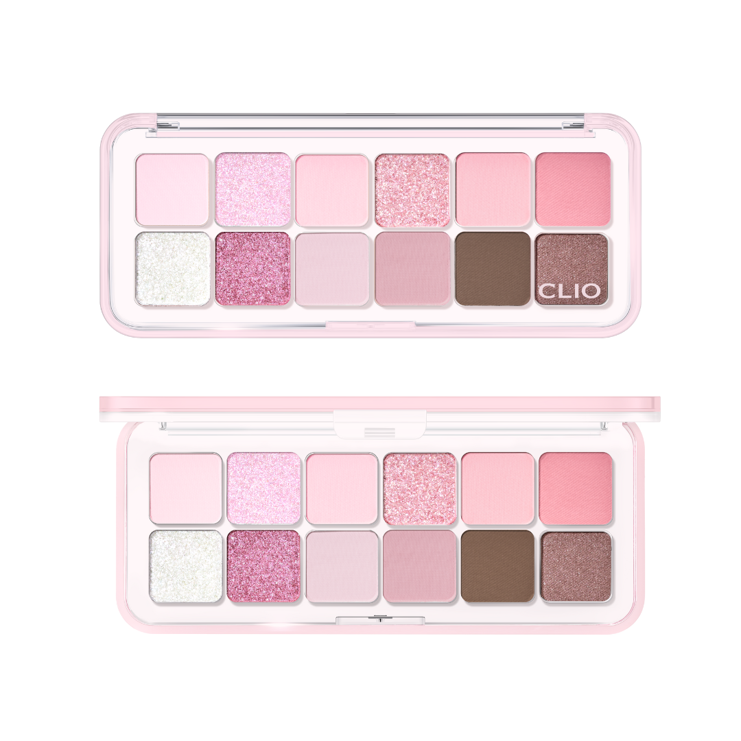 Clio Pro Eye Palette Air in Every Fruit Grocery with colorful eyeshadow shades displayed on the palette.