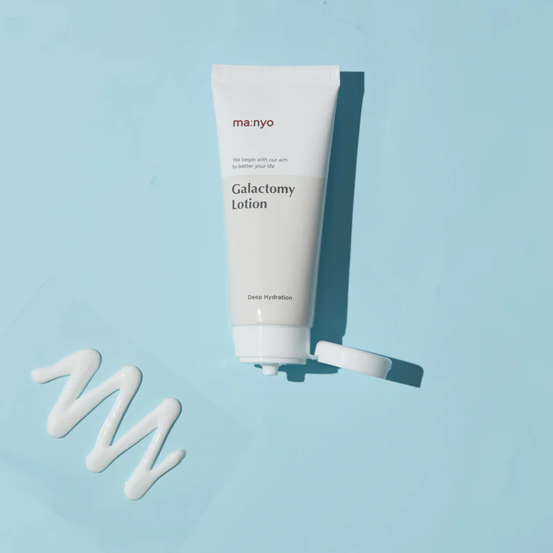 Ma:nyo Galactomy Moisture Lotion 100ml face moisturizer bottle with clear packaging and label, suitable for hydrating skin.