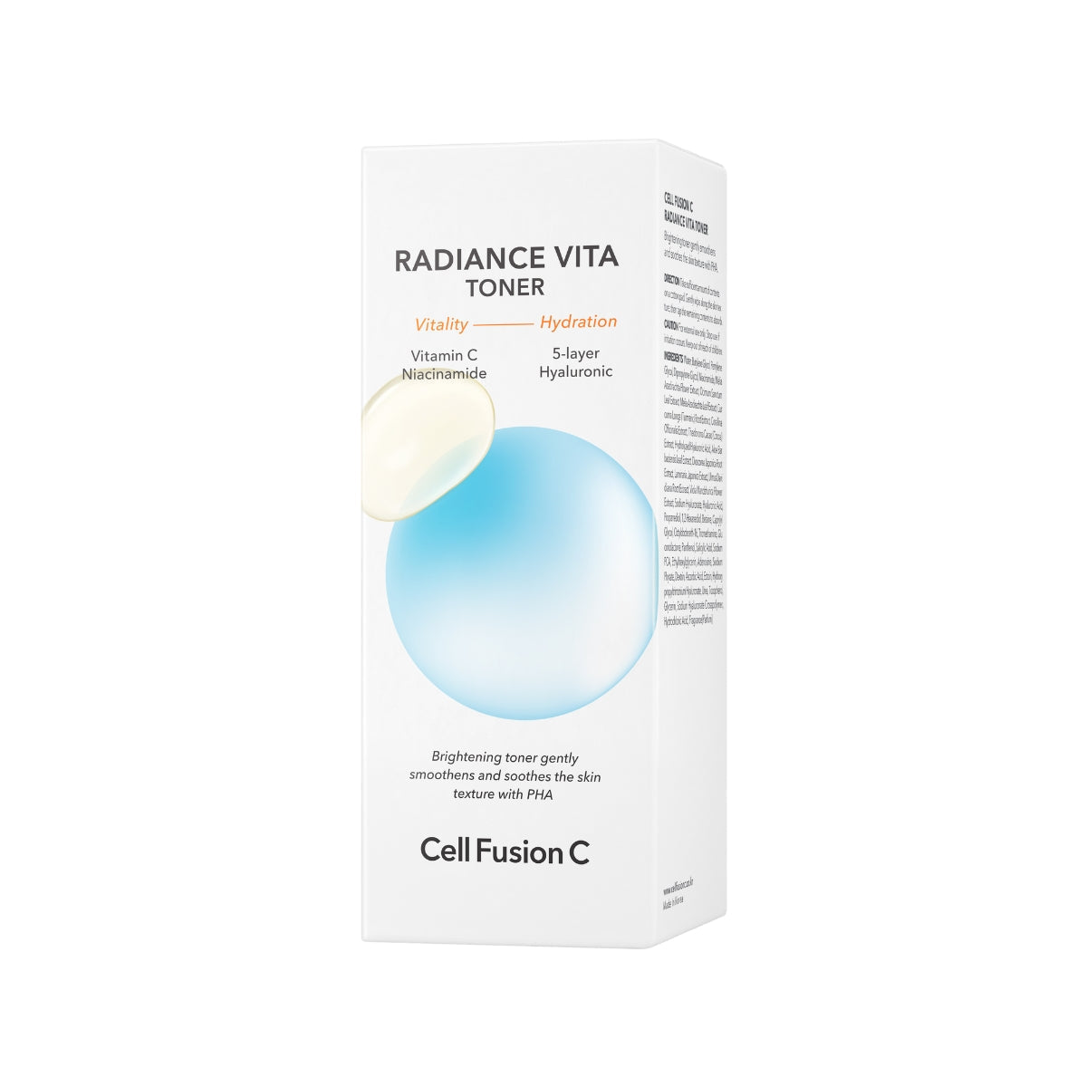 Cell Fusion C Radiance Vita Toner 300ml bottle with clear liquid and white cap, designed for facial skincare.